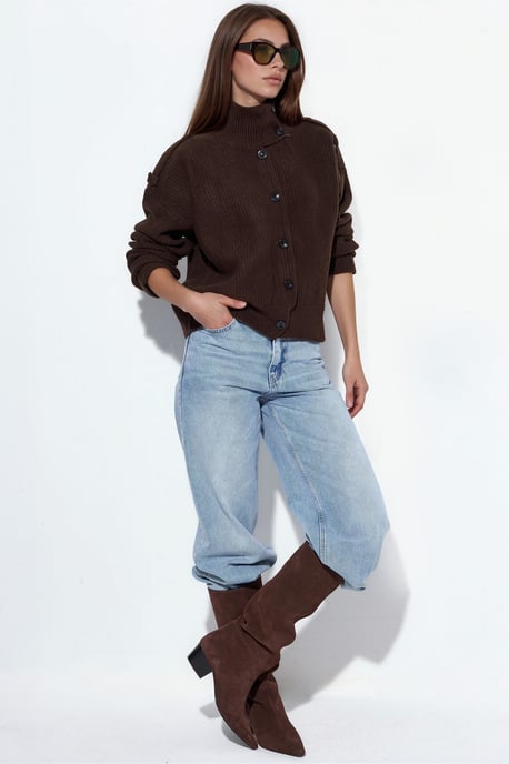 Geribbelde Halse Turtleneck Knopen Cardigan - Image 2