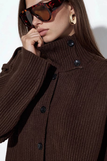 Geribbelde Halse Turtleneck Knopen Cardigan - Image 3