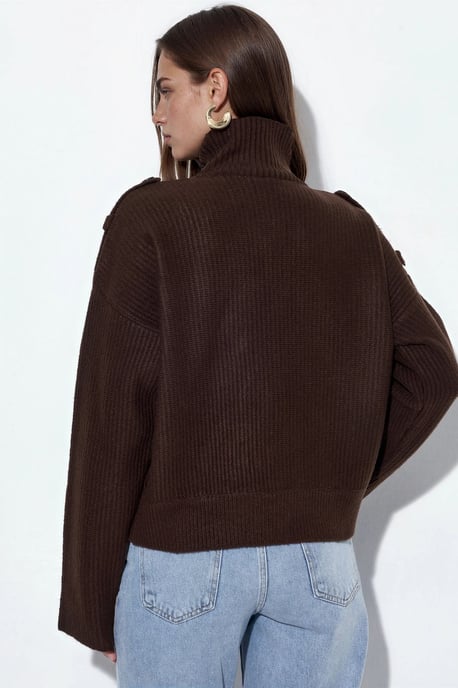 Geribbelde Halse Turtleneck Knopen Cardigan - Image 4