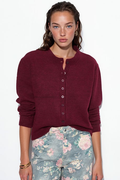 Geribbelde Crew Neck Knopen Cardigan - Image 3