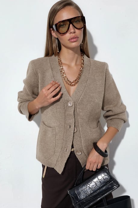 Dames Geribbelde V-hals Knopen Cardigan - Image 1