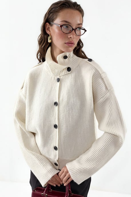 Geribbelde Halse Turtleneck Knopen Cardigan - Image 1