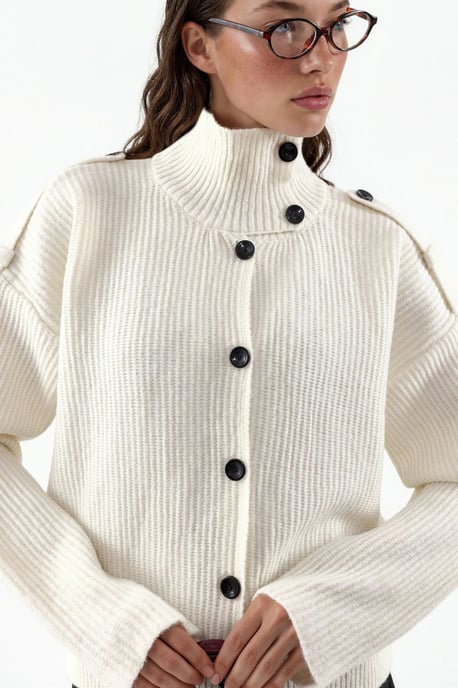 Geribbelde Halse Turtleneck Knopen Cardigan - Image 5