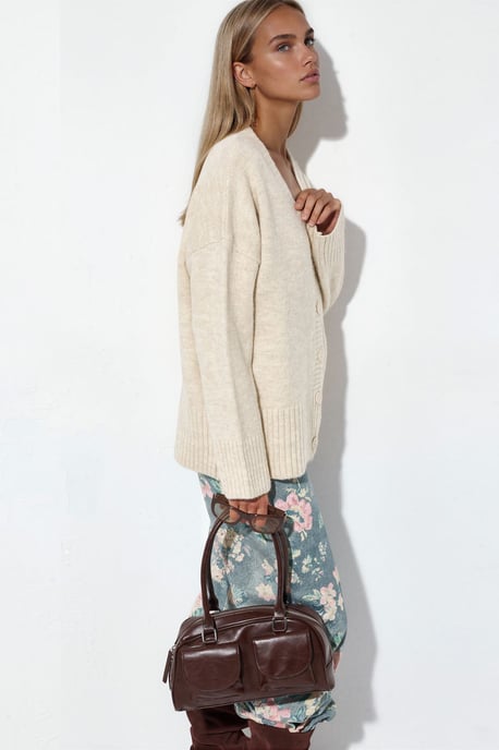 Geribbelde V-hals Knopen Cardigan - Image 2