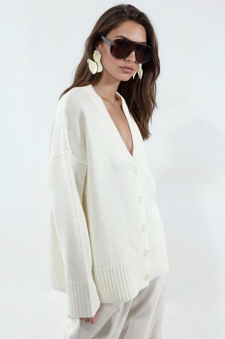 Geribbelde V-hals Knopen Cardigan - Image 2