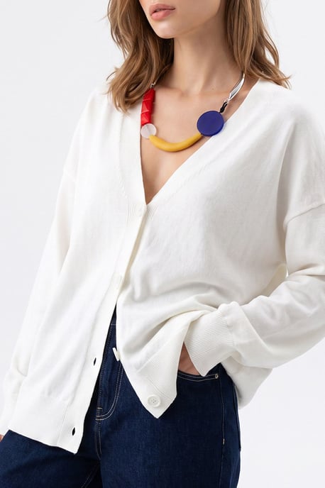 Lange Ribbels Breigarment Cardigan met V-hals en Knoopsluiting - Image 2