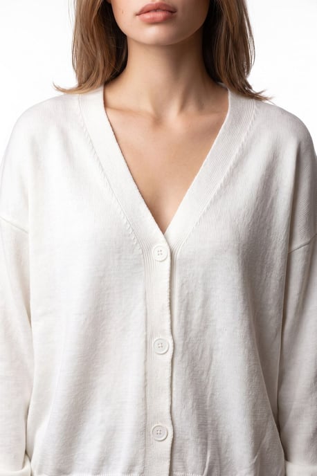 Lange Ribbels Breigarment Cardigan met V-hals en Knoopsluiting - Image 3