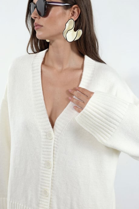 Geribbelde V-hals Knopen Cardigan - Image 4