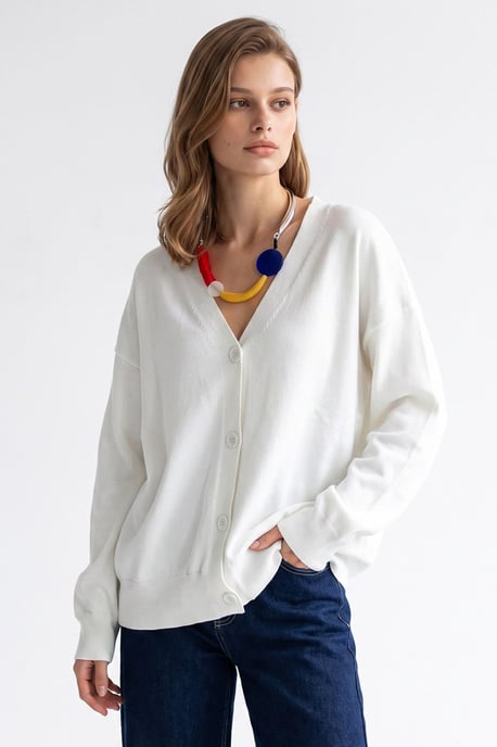 Lange Ribbels Breigarment Cardigan met V-hals en Knoopsluiting - Image 4