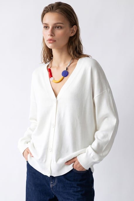 Lange Ribbels Breigarment Cardigan met V-hals en Knoopsluiting - Image 5