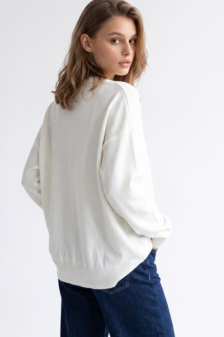 Lange Ribbels Breigarment Cardigan met V-hals en Knoopsluiting - Image 6