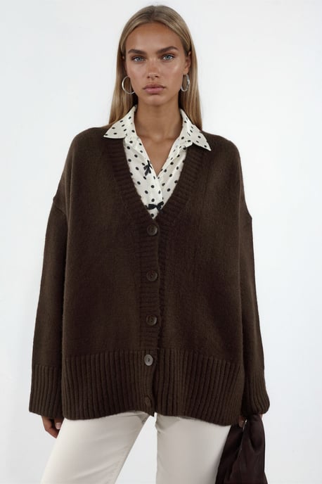 Geribbelde V-hals Knopen Cardigan - Image 1