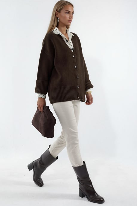 Geribbelde V-hals Knopen Cardigan - Image 2