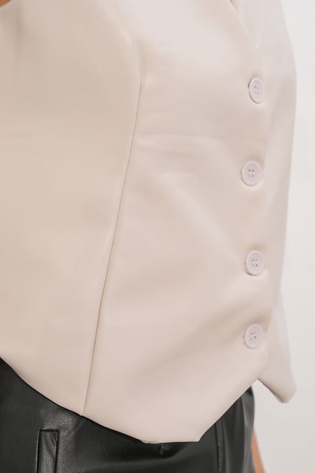 Faux leren V-hals knooploze cropped vest - Image 5