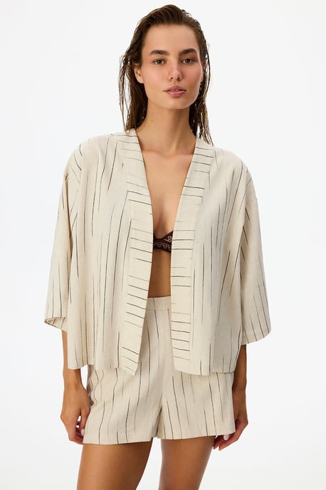Gestreepte Geweven Mini Strandcover-up - Image 1
