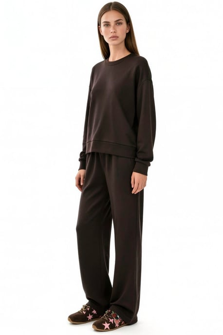 Modal Touch Basis Sweatshirt & Wijde Pantalons Twee-Piece Coördinatieset - Image 2