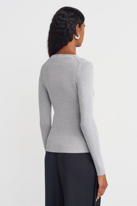 Dames Slim Fit V-Hals Ribbelsweater - Image 2