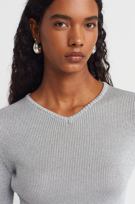 Dames Slim Fit V-Hals Ribbelsweater - Image 3
