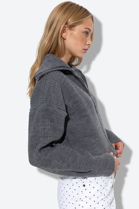 Dames Korte Geribbelde Rits Cardigan - Image 3