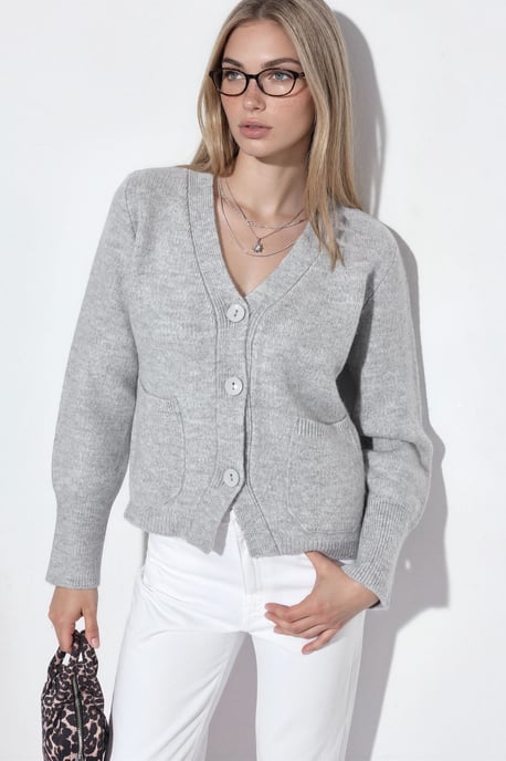 Dames Geribbelde V-hals Knopen Cardigan - Image 1