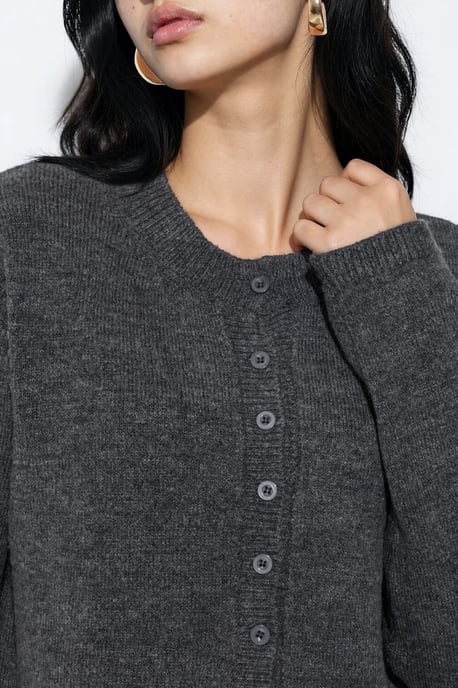 Geribbelde Crew Neck Knopen Cardigan - Image 4