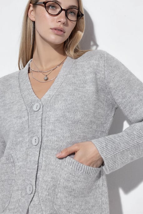 Dames Geribbelde V-hals Knopen Cardigan - Image 3