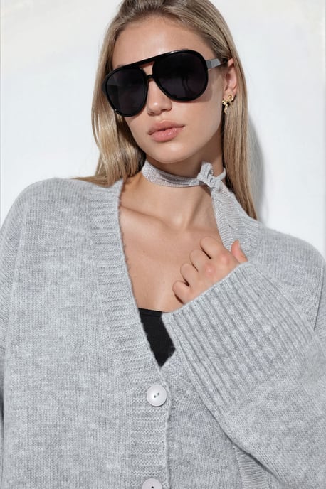 Geribbelde V-hals Knopen Cardigan - Image 3