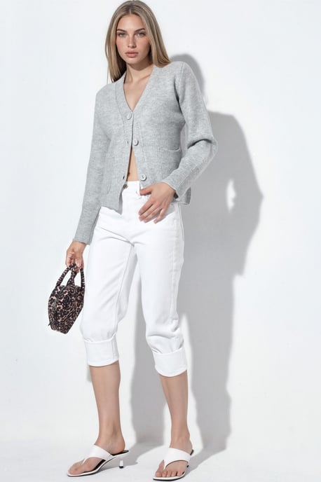 Dames Geribbelde V-hals Knopen Cardigan - Image 5
