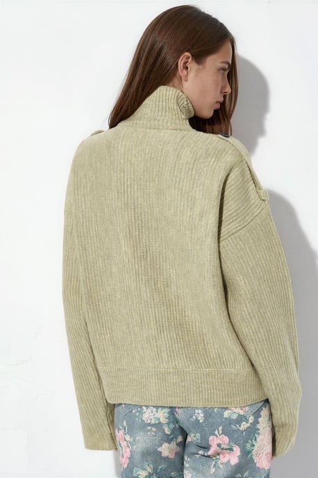 Geribbelde Halse Turtleneck Knopen Cardigan - Image 3