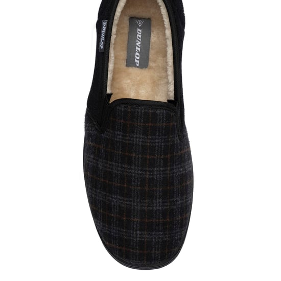 Heren Geruite Volledige Slippers Zwart Houtskool Gevoerd VK 7-12 - Image 3