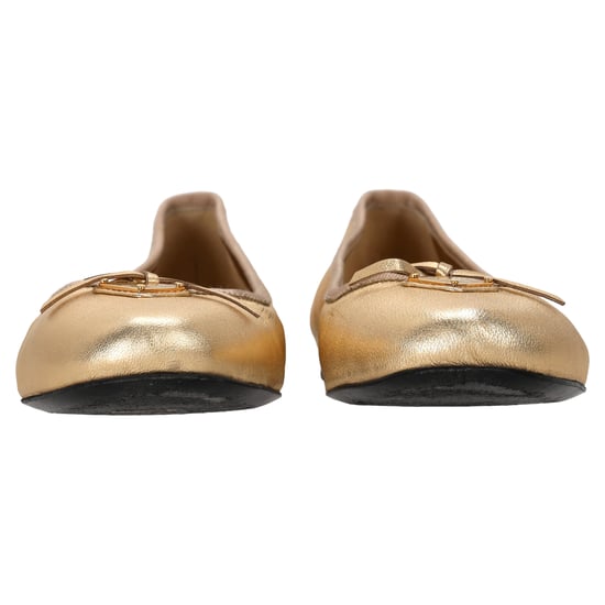 Prada ballerina's met logo-plaatje en strik in metallic goudkleurig leer - Image 4