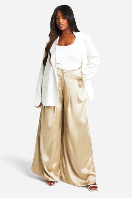 Plus Satin Pleat Detail Tailored Wide Leg Trouser - Image 1
