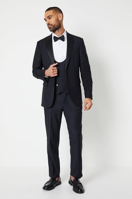 Tailored Fit Black Tuxedo Suit Jacket - Image 4