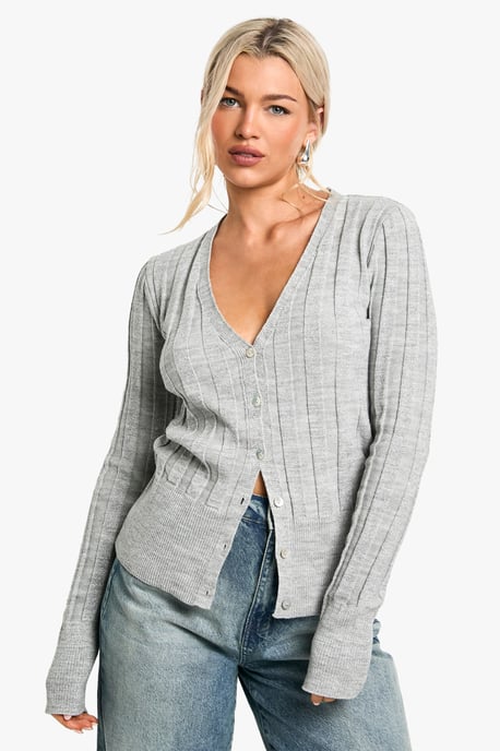 Metallic Silver Thick Rib Knitted Cardigan - Image 1