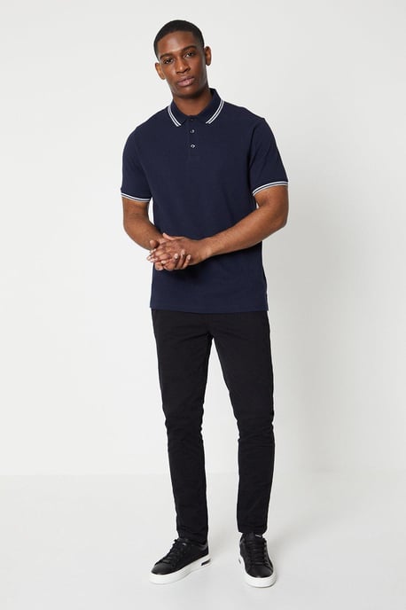 2 Pk Pure Cotton Tipped Polo Shirts White/navy - Image 5