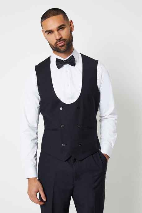 Tailored Fit Black Tuxedo Suit Waistcoat - Image 1