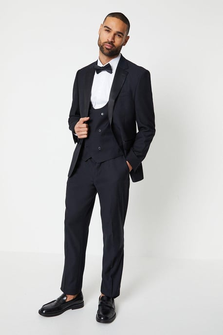 Tailored Fit Black Tuxedo Suit Waistcoat - Image 4