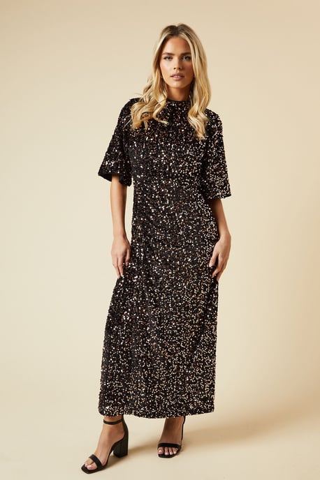 Petite Velvet Sequin Midi Dress - Image 1