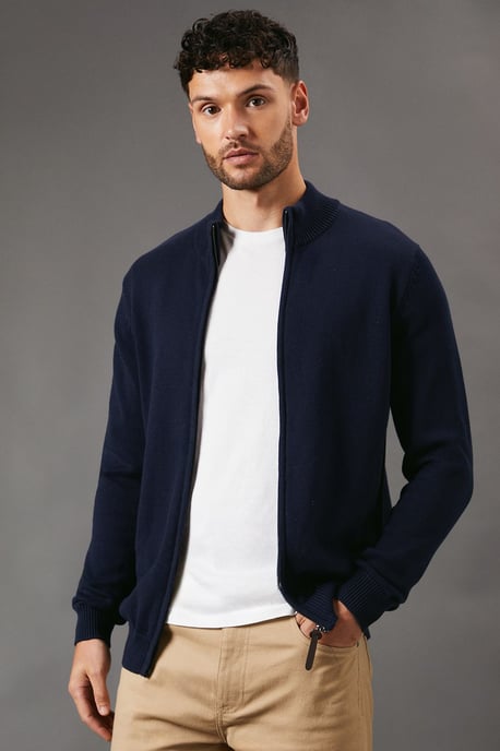 Premium Pure Cotton Zip Thru Knit Jumper - Image 1