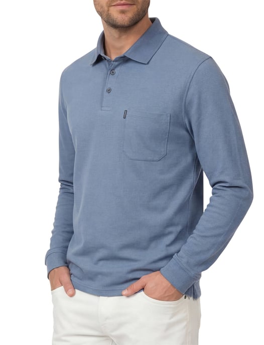 polo 3 knoops met borstzak Casa Moda blauw effen katoen - Image 1