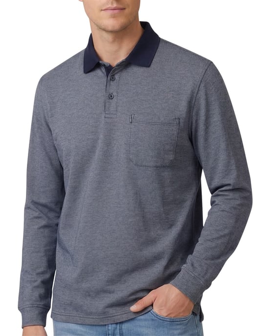 Casa Moda Polo lange mouw blauw borstzak katoen wijde fit - Image 1
