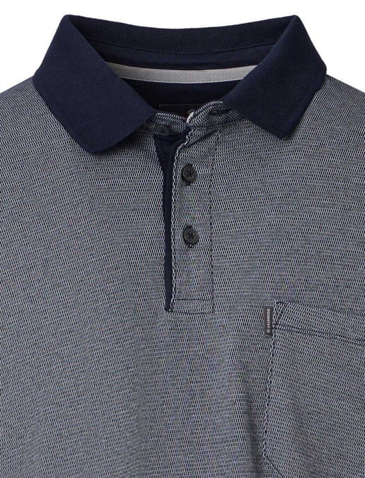 Casa Moda Polo lange mouw blauw borstzak katoen wijde fit - Image 3
