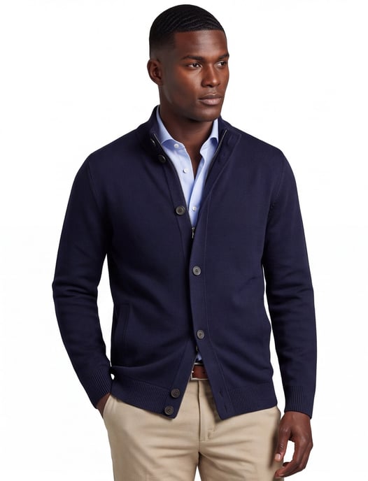 Thomas Maine vest navy knopen en rits merinowol - Image 1