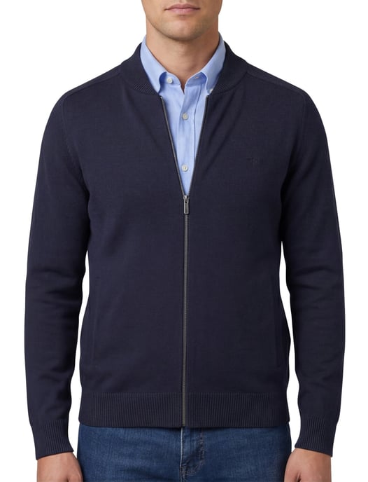 Fynch Hatton vest navy katoen gebreid rits - Image 1