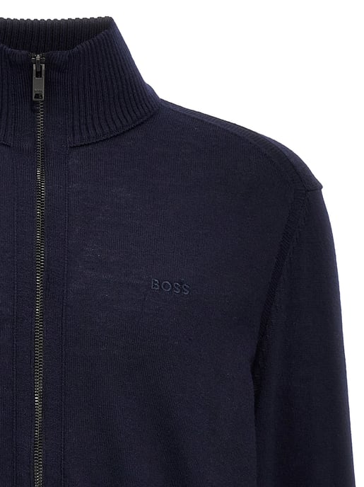 Hugo Boss vest blauw effen wol opstaande kraag rits - Image 3