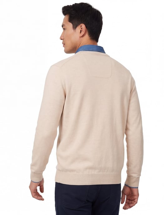 v-hals trui beige Casa Moda gebreid 100% katoen - Image 2