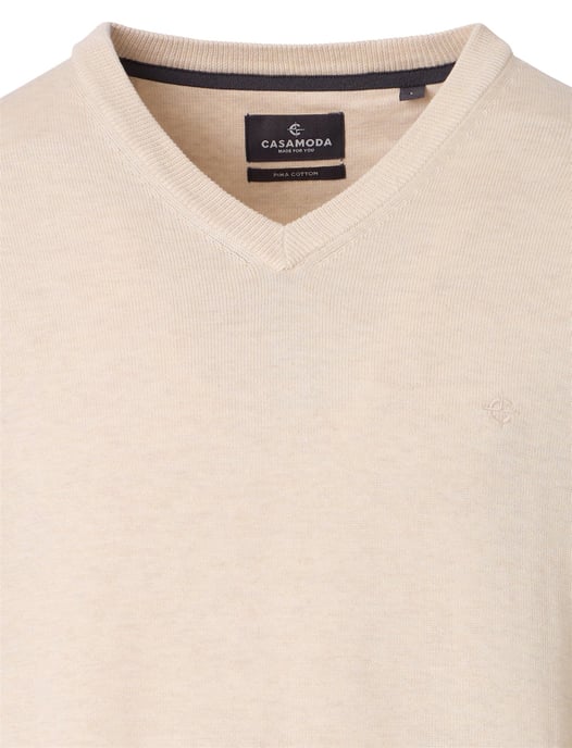 v-hals trui beige Casa Moda gebreid 100% katoen - Image 3