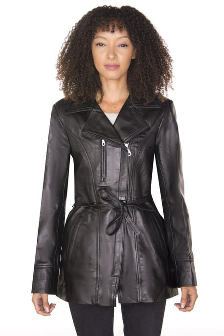 Dames leren lange bikerjack-muscat - Image 1