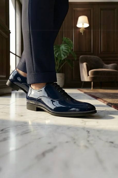 Heren Marineblauwe Formele Patenten PU Leren Oxford Dresschoenen - M64340 - Image 3