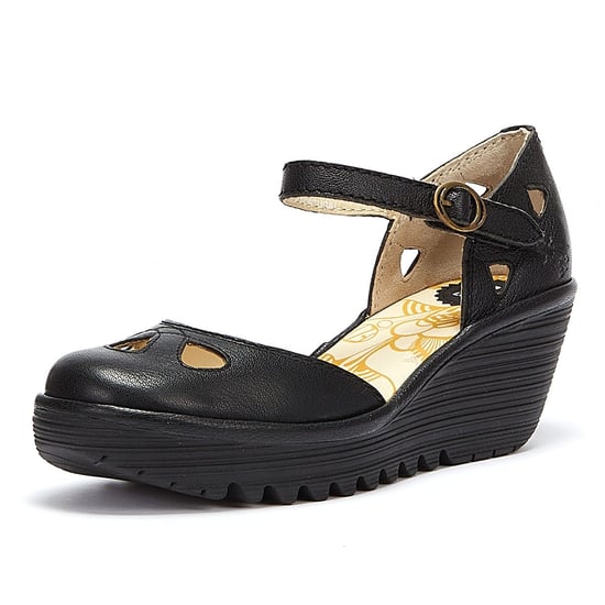 Fly London Yuna Leren Wedge Sandalen - (Zwart) - Image 3